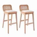 Lot de chaises d'îlot et bar en chêne, assise tissu velours et dossier cannage H65cm