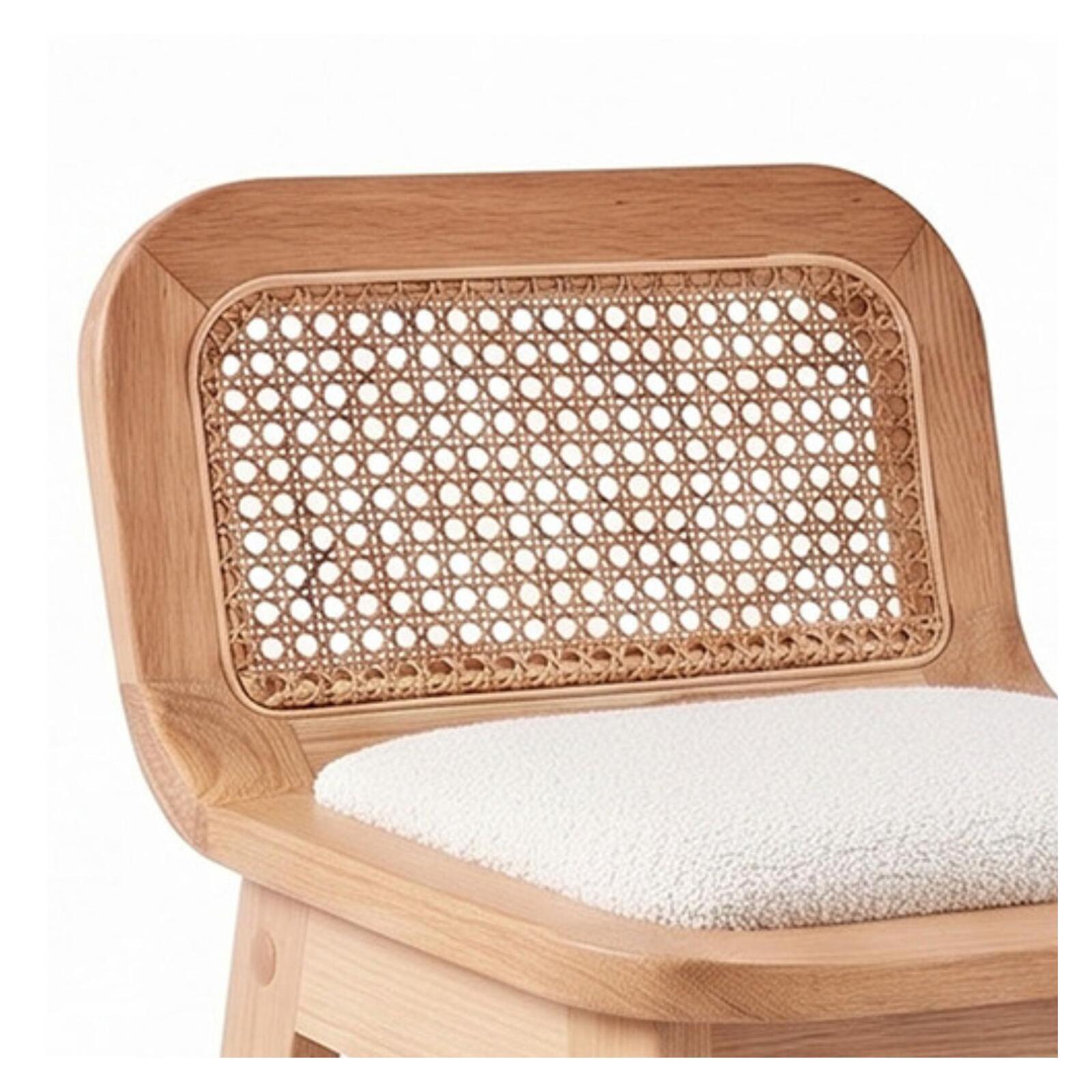 Lot de chaises d'îlot et bar en chêne, assise tissu velours et dossier cannage H65cm