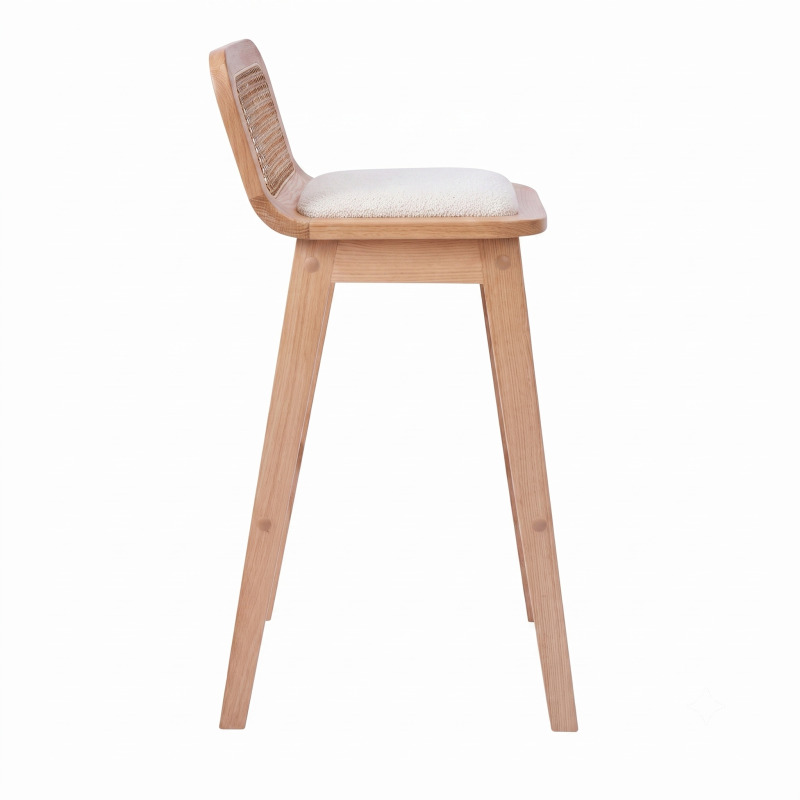 Lot de chaises d'îlot et bar en chêne, assise tissu velours et dossier cannage H65cm