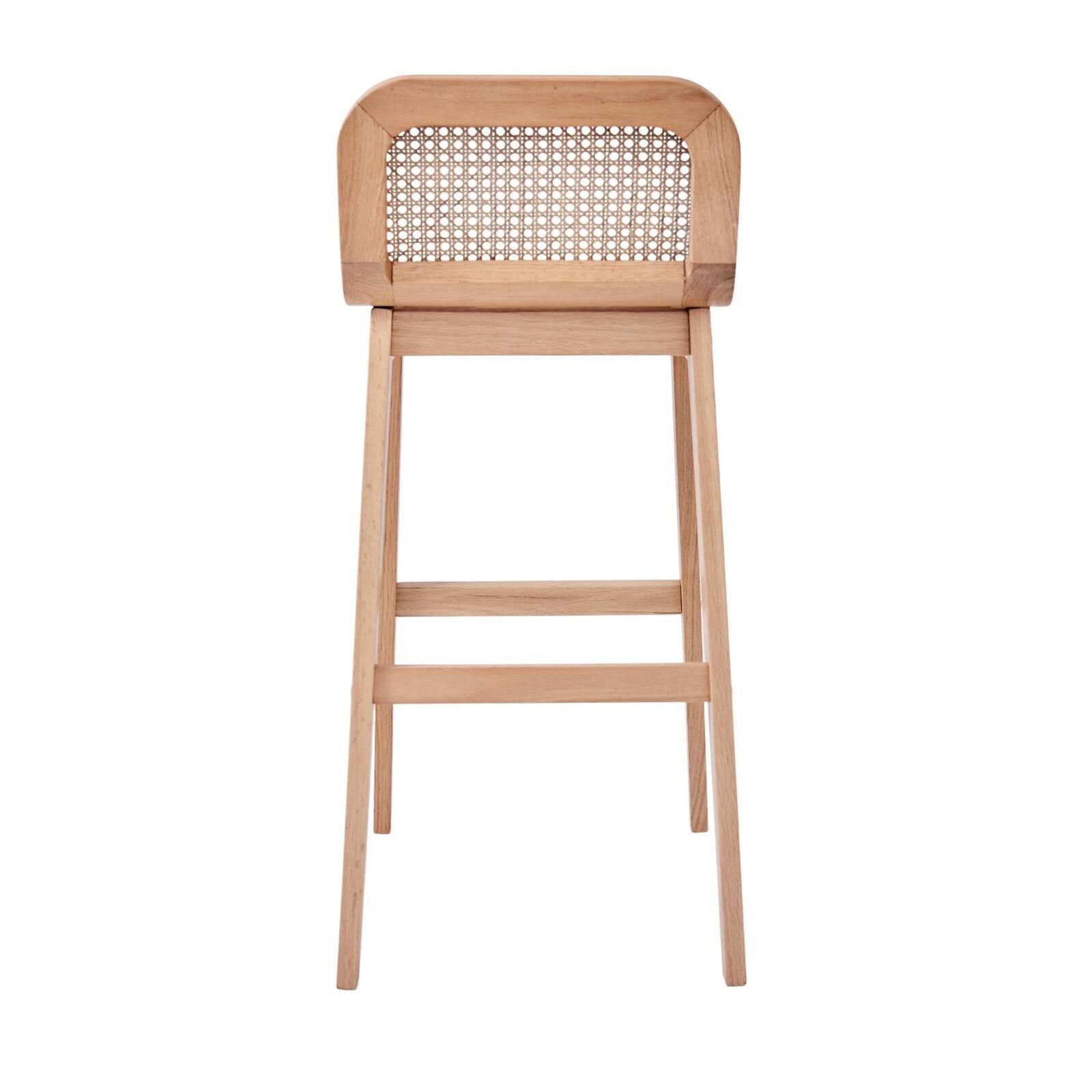 Lot de chaises d'îlot et bar en chêne, assise tissu velours et dossier cannage H65cm