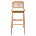 Lot de chaises d'îlot et bar en chêne, assise tissu velours et dossier cannage H65cm