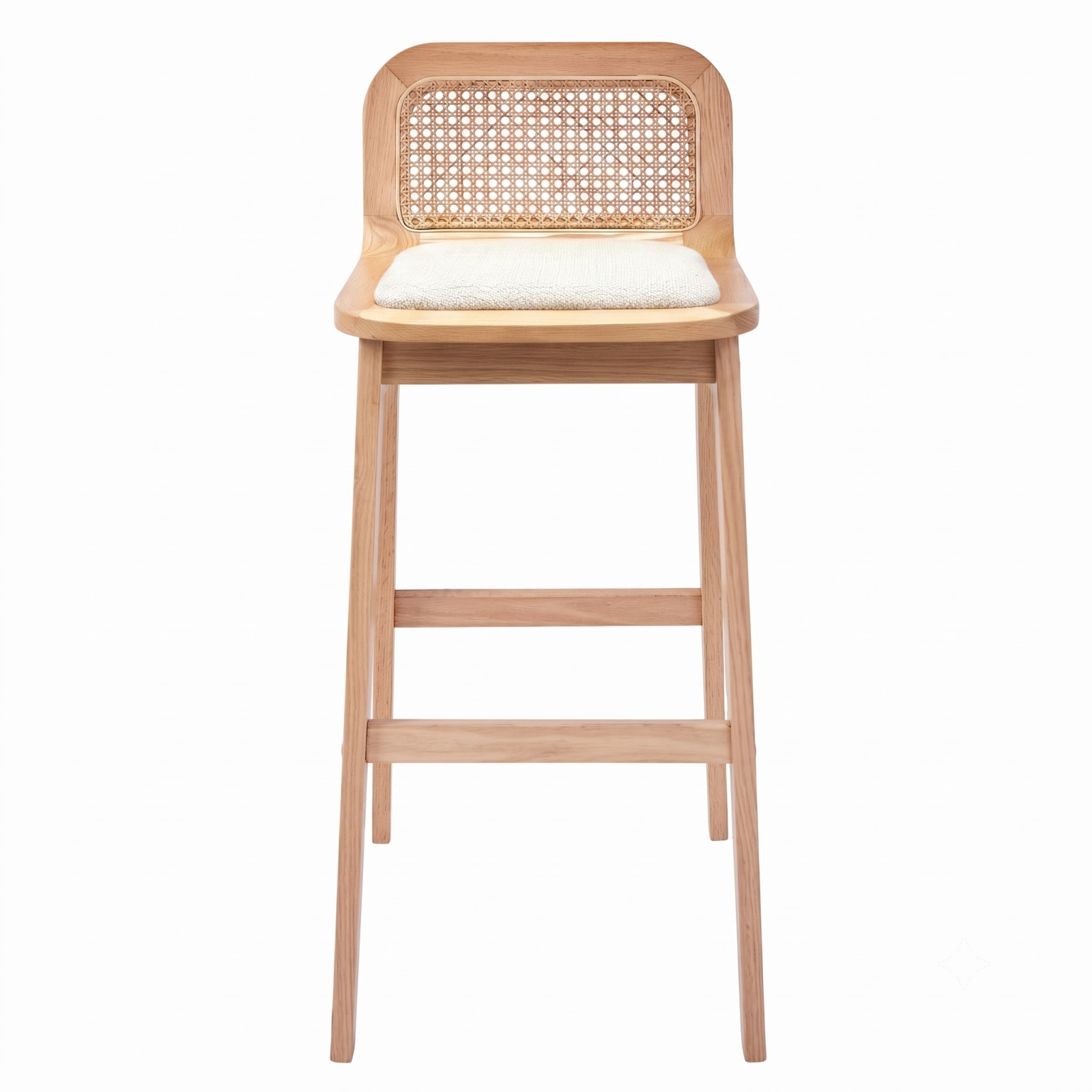 Lot de chaises d'îlot et bar en chêne, assise tissu velours et dossier cannage H65cm