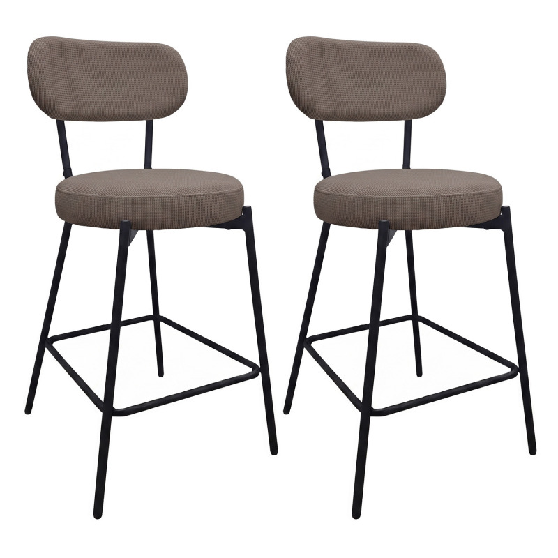 Lot de chaises d'îlot et bar en métal et assise en tissu velours côtelé H65cm