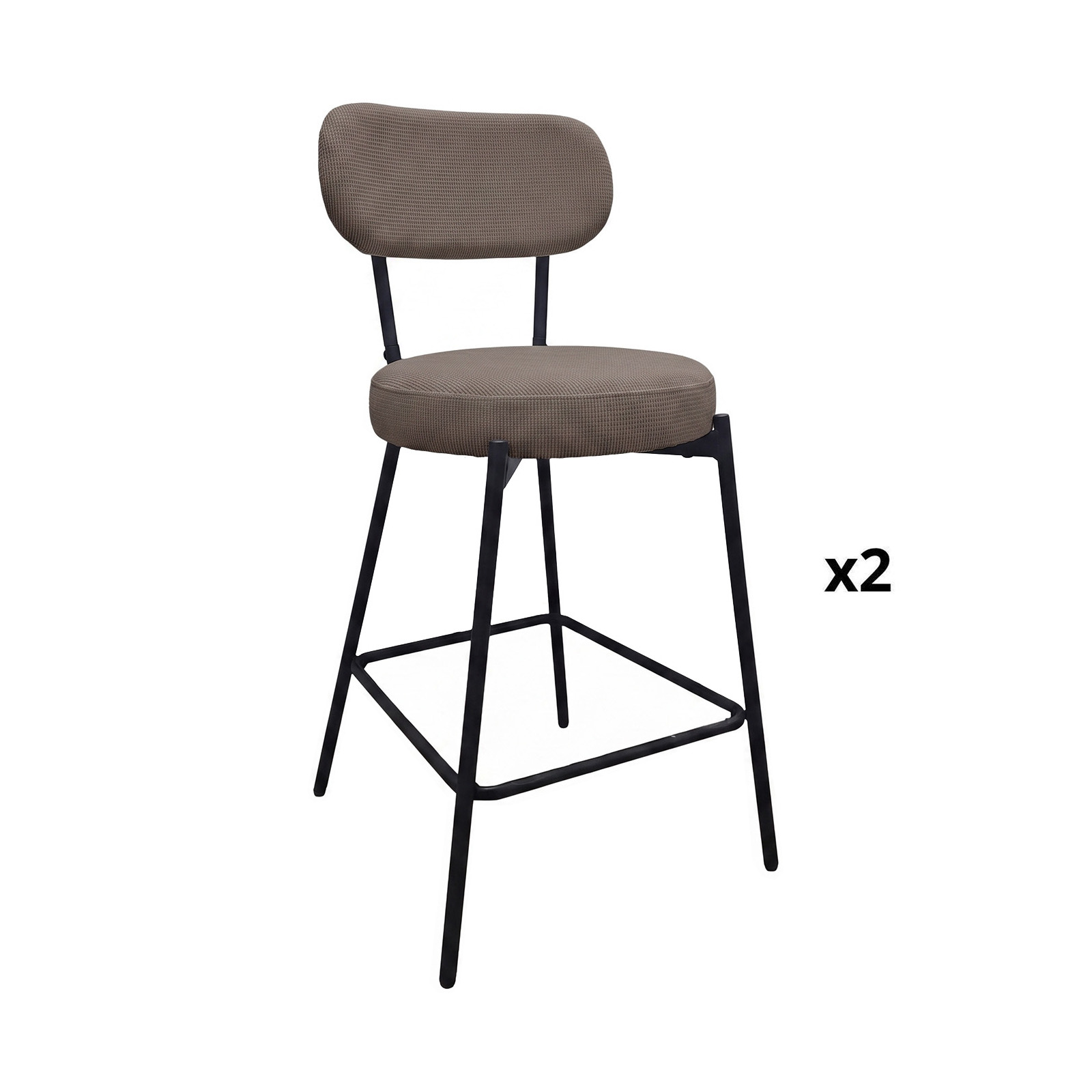 Lot de chaises d'îlot et bar en métal et assise en tissu velours côtelé H65cm