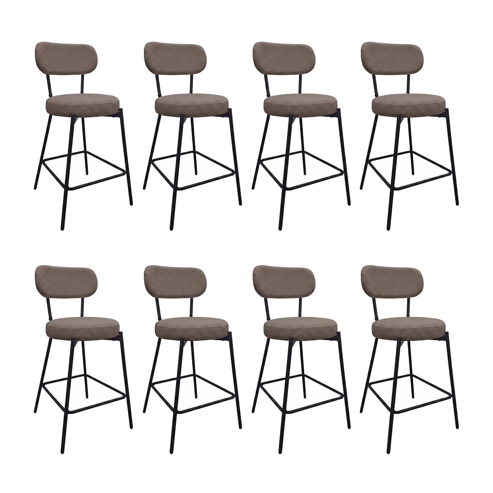 Lot de chaises d'îlot et bar en métal et assise en tissu velours côtelé H65cm