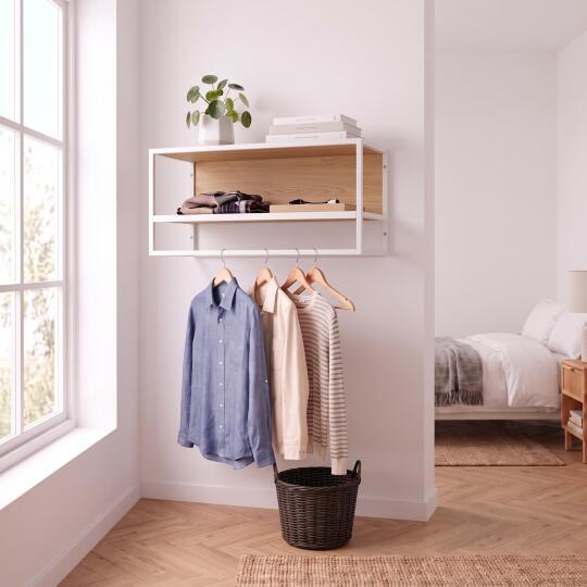 Etagère penderie murale en bois et métal blanc 90x40cm