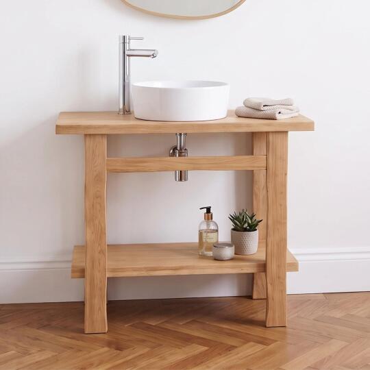 Meuble simple vasque sur pieds 95cm en chêne massif esprit établi - sans vasque