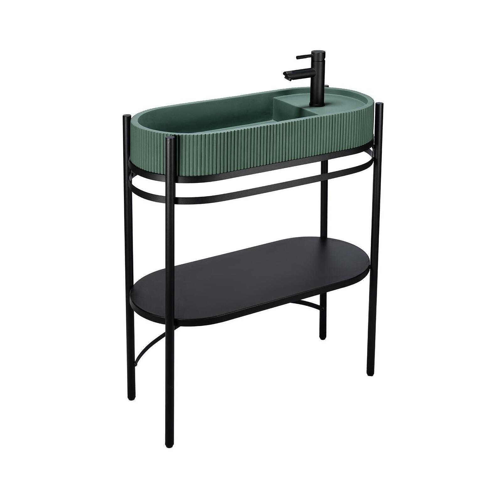 Meuble simple vasque sur pieds 80cm en métal noir et vasque béton 