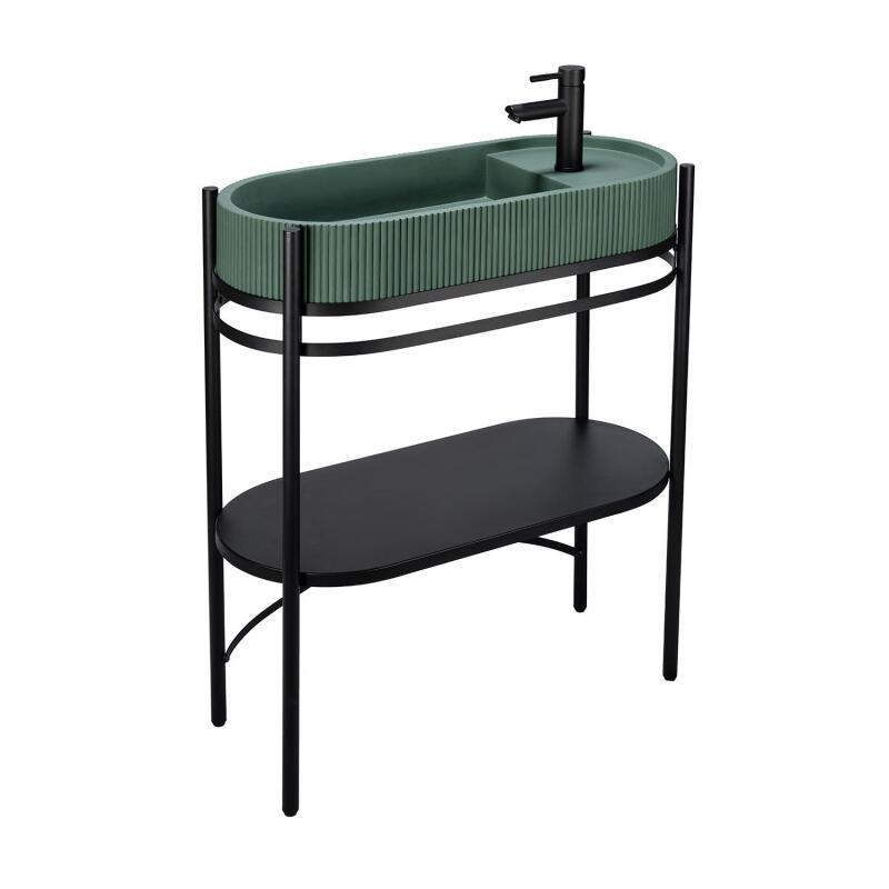 Meuble simple vasque sur pieds 80cm en métal noir et vasque béton 