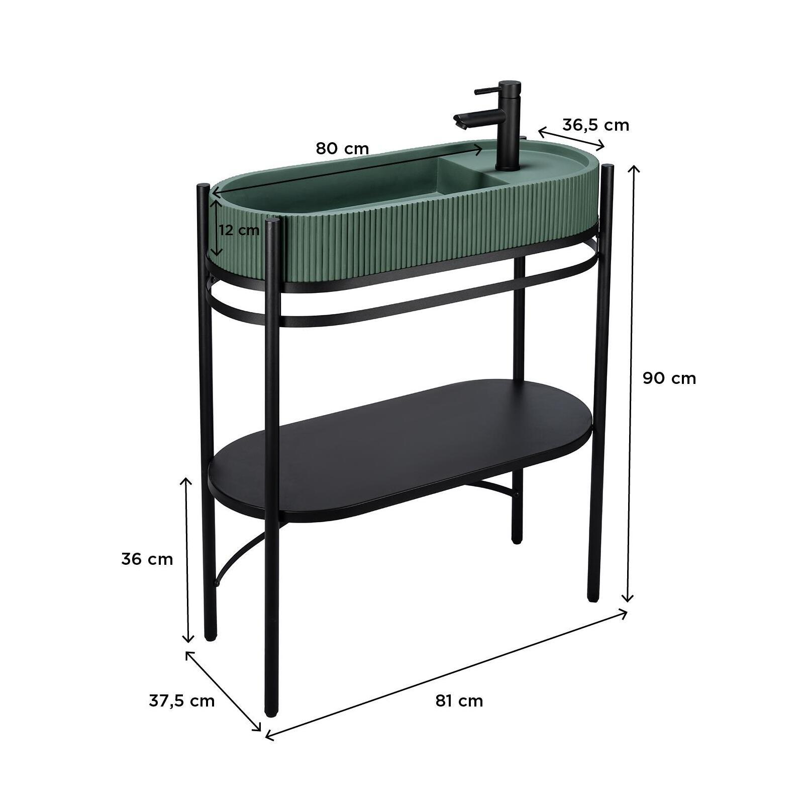 Meuble simple vasque sur pieds 80cm en métal noir et vasque béton 