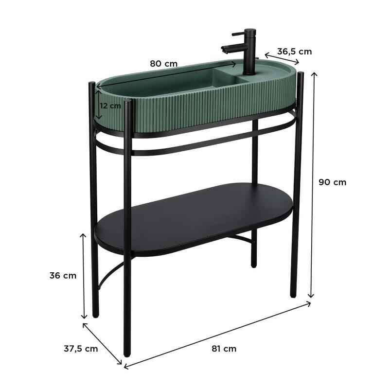 Meuble simple vasque sur pieds 80cm en métal noir et vasque béton 