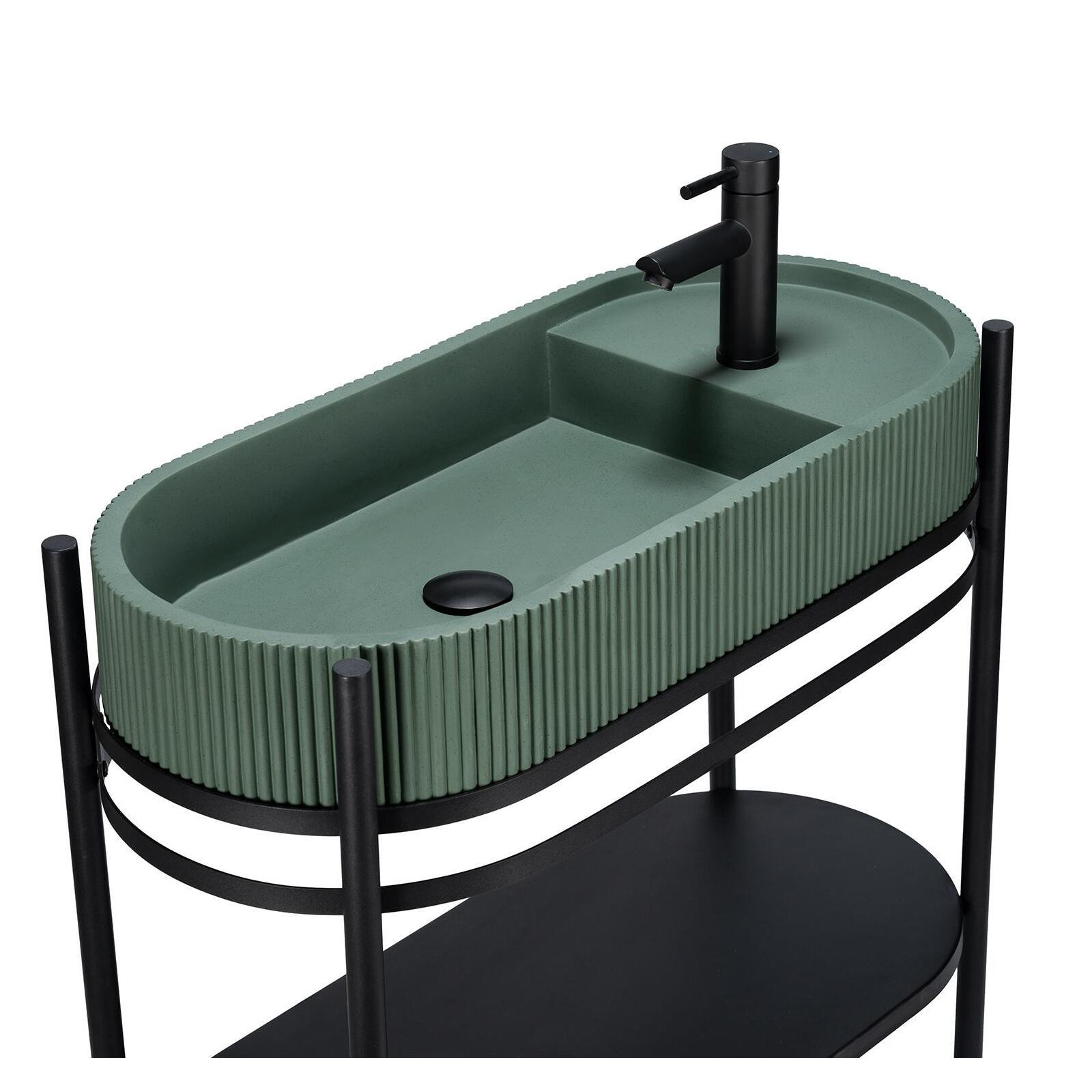 Meuble simple vasque sur pieds 80cm en métal noir et vasque béton 
