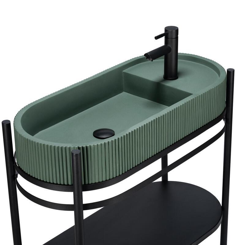 Meuble simple vasque sur pieds 80cm en métal noir et vasque béton 