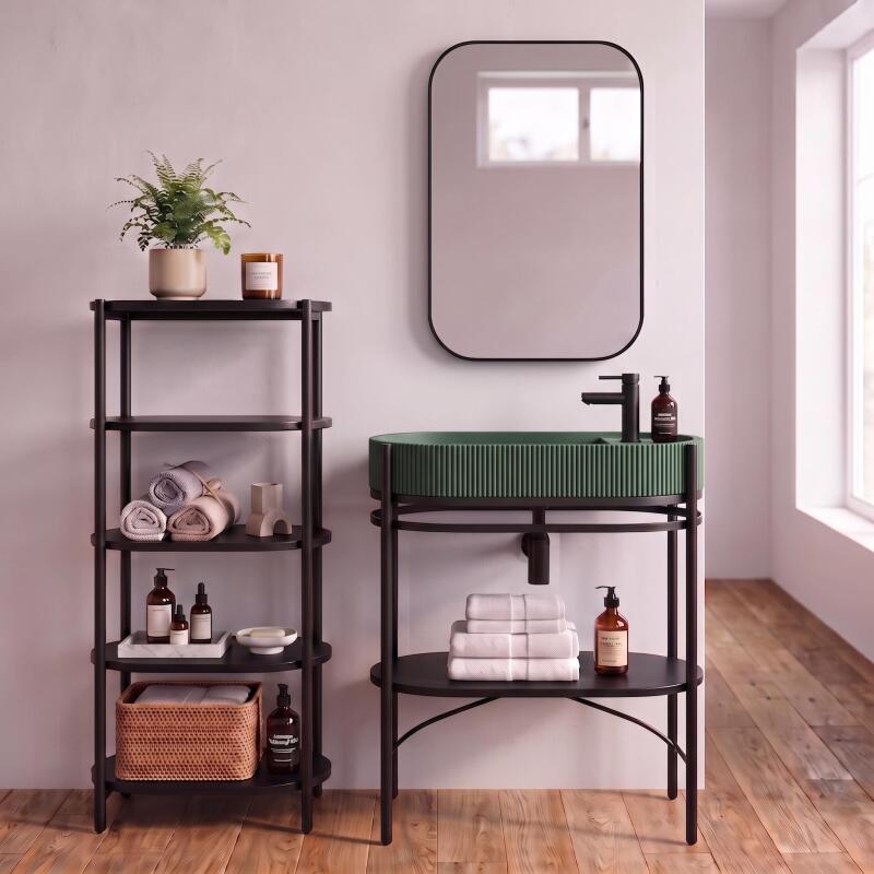Meuble simple vasque sur pieds 80cm en métal noir et vasque béton 