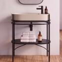 Meuble simple vasque sur pieds 80cm en métal noir et vasque béton 