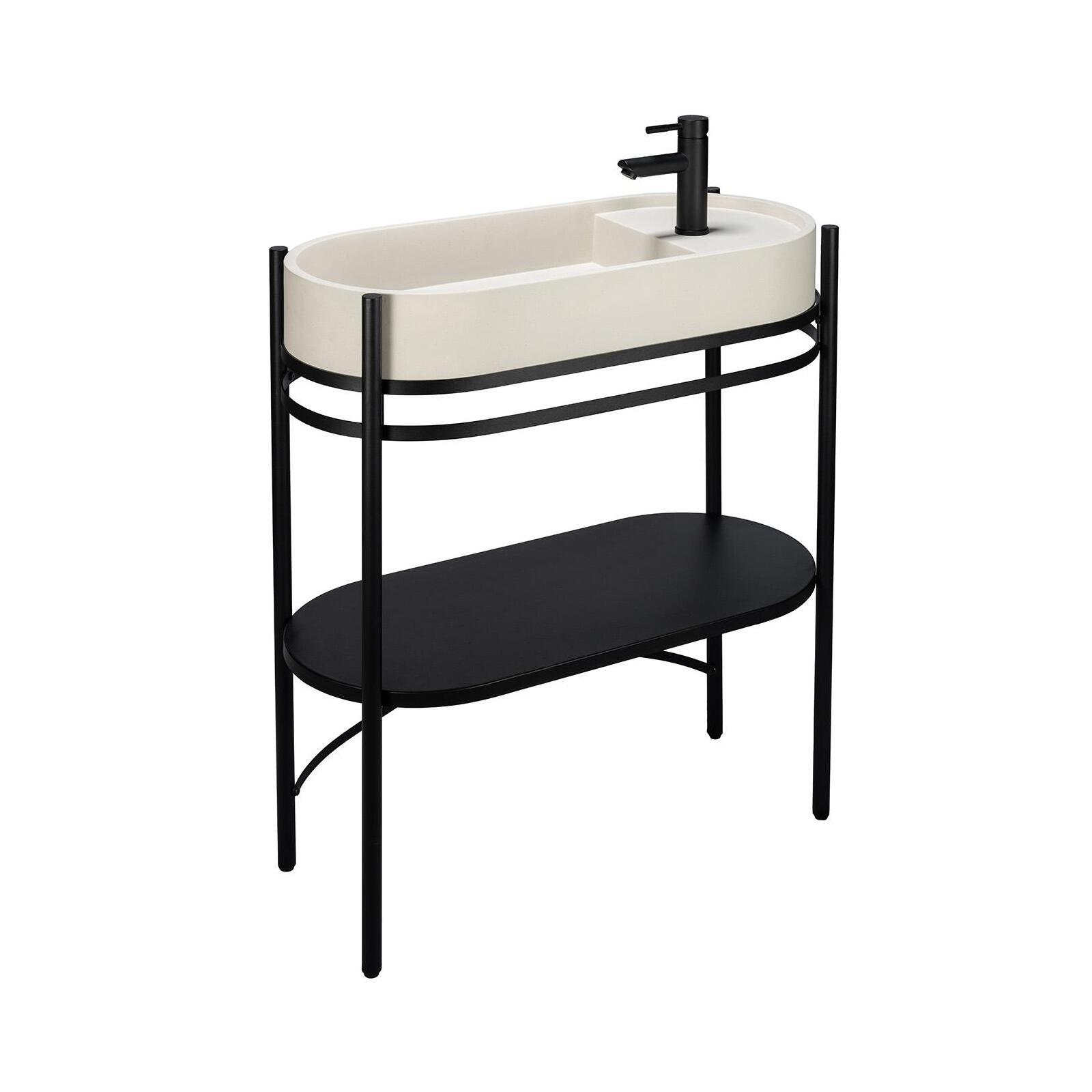 Meuble simple vasque sur pieds 80cm en métal noir et vasque béton 