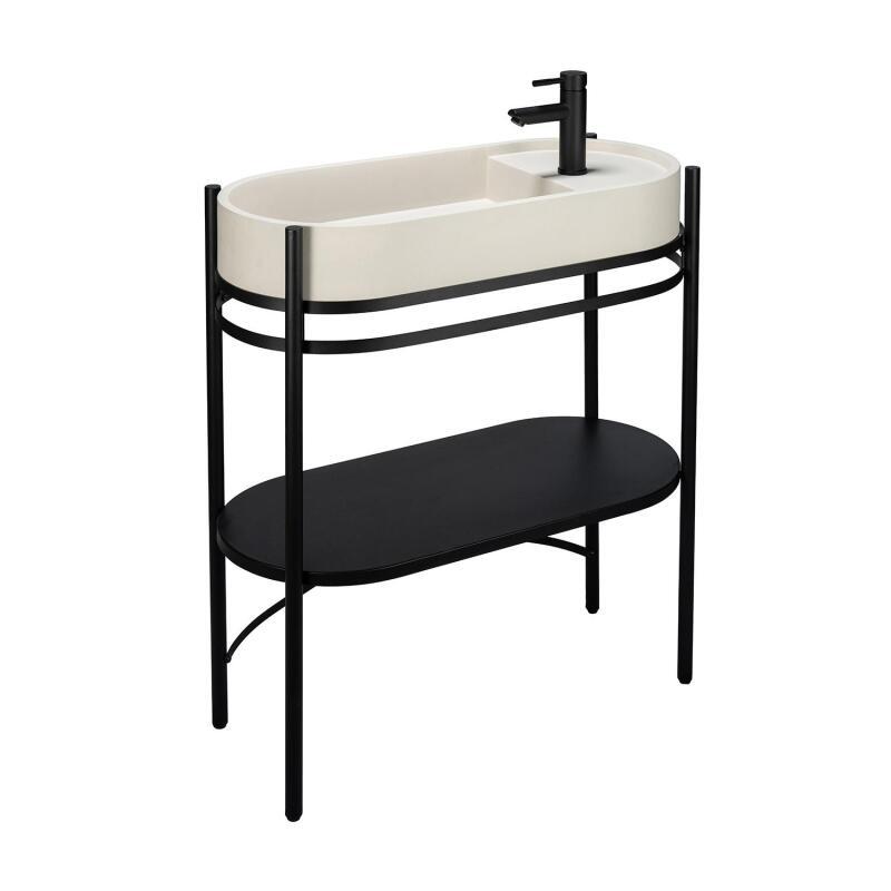 Meuble simple vasque sur pieds 80cm en métal noir et vasque béton 