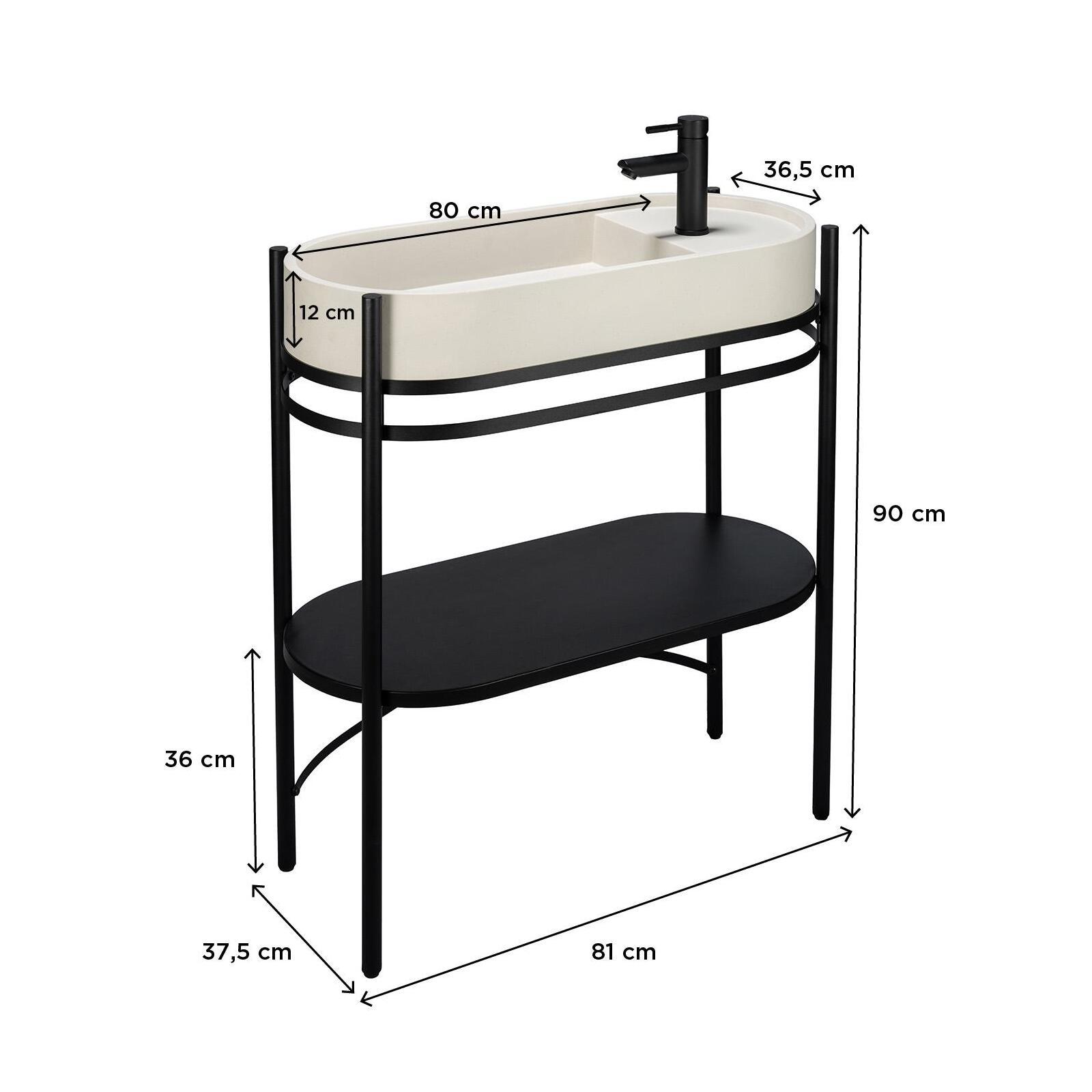 Meuble simple vasque sur pieds 80cm en métal noir et vasque béton 