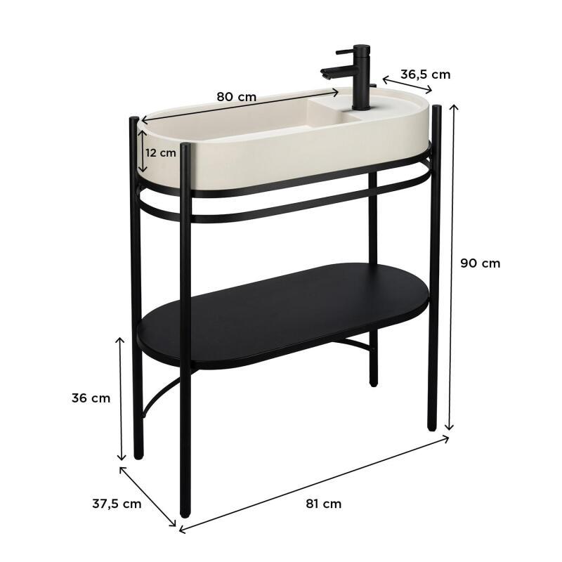 Meuble simple vasque sur pieds 80cm en métal noir et vasque béton 