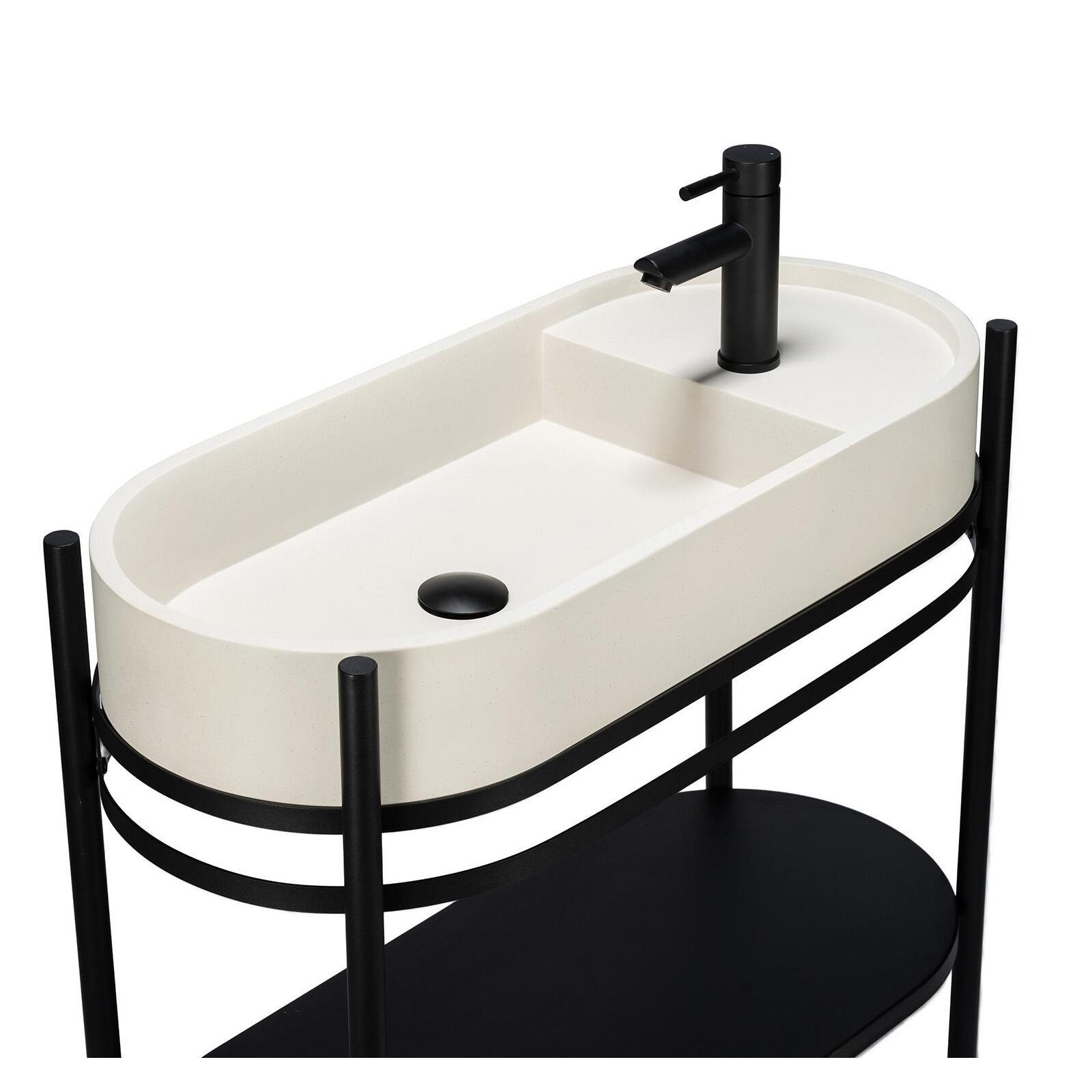 Meuble simple vasque sur pieds 80cm en métal noir et vasque béton 