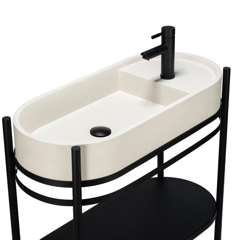 Meuble simple vasque sur pieds 80cm en métal noir et vasque béton 