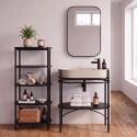 Meuble simple vasque sur pieds 80cm en métal noir et vasque béton 