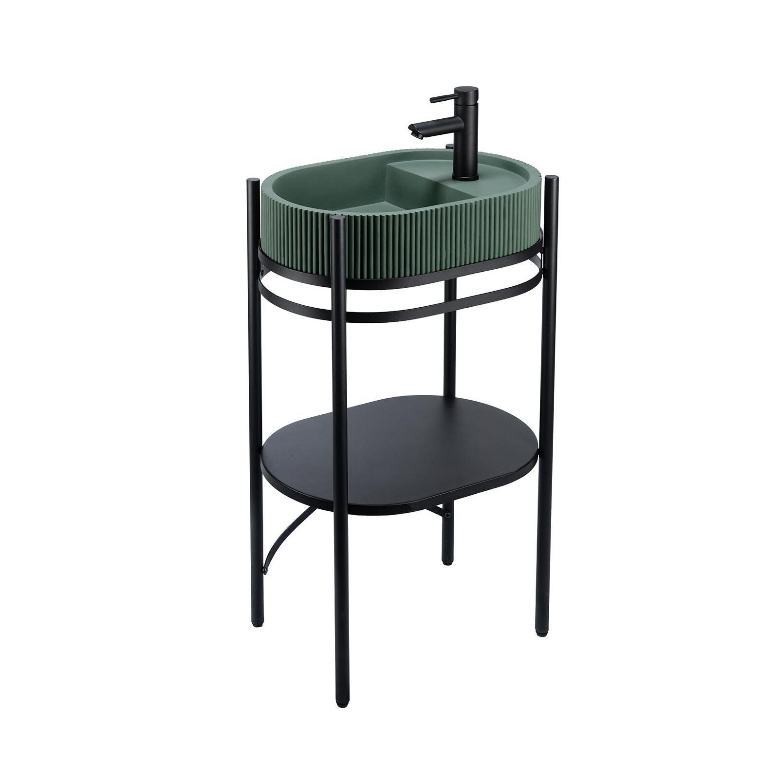 Meuble simple vasque sur pieds 55cm en métal noir et vasque béton 