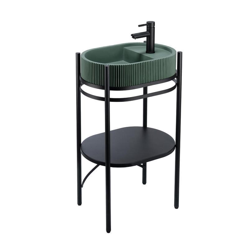 Meuble simple vasque sur pieds 55cm en métal noir et vasque béton 