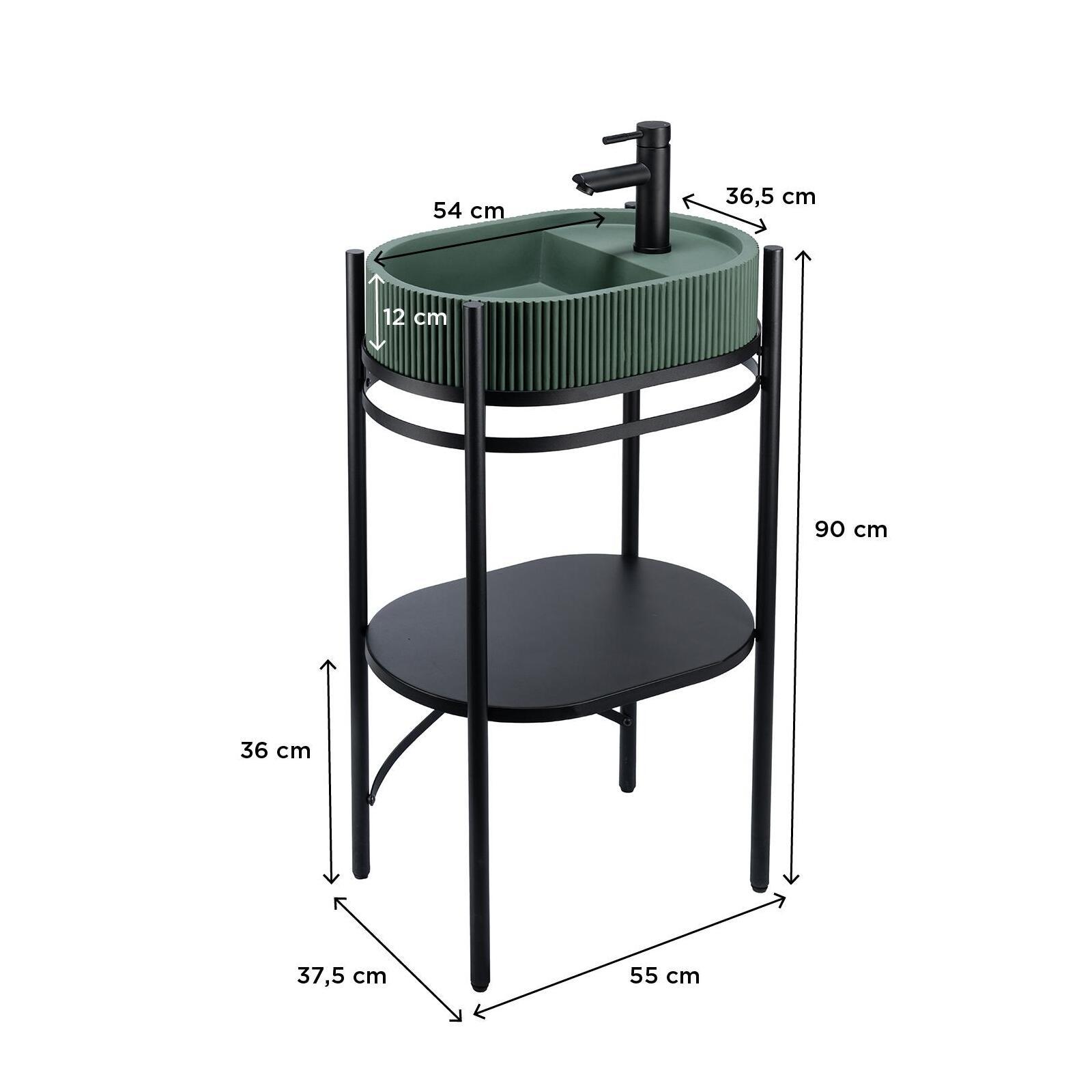 Meuble simple vasque sur pieds 55cm en métal noir et vasque béton 