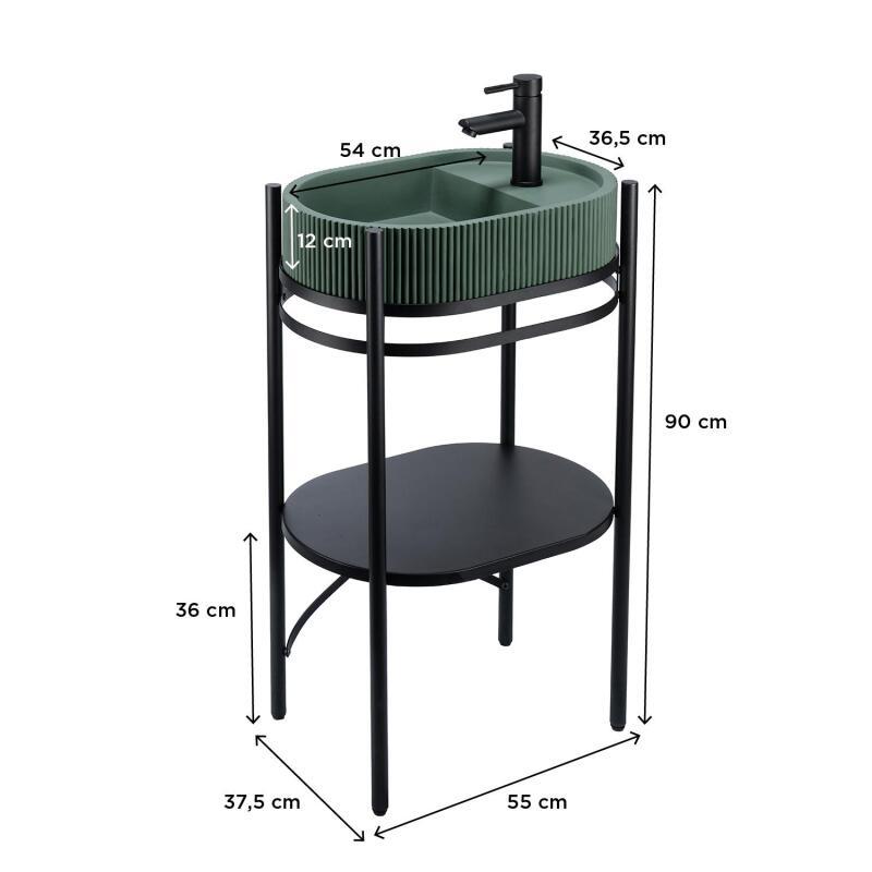Meuble simple vasque sur pieds 55cm en métal noir et vasque béton 
