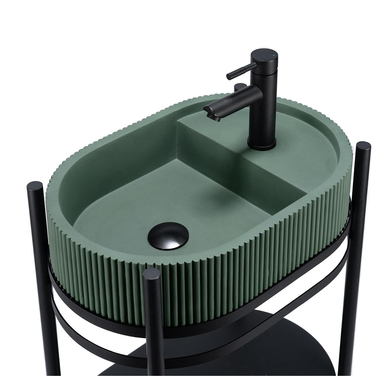 Meuble simple vasque sur pieds 55cm en métal noir et vasque béton 