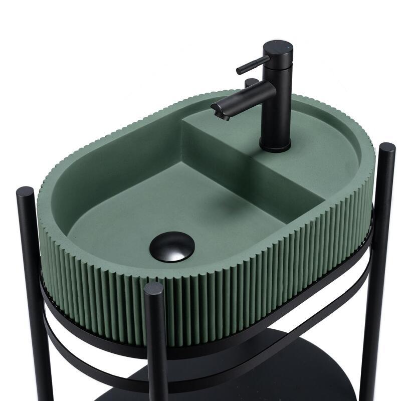 Meuble simple vasque sur pieds 55cm en métal noir et vasque béton 