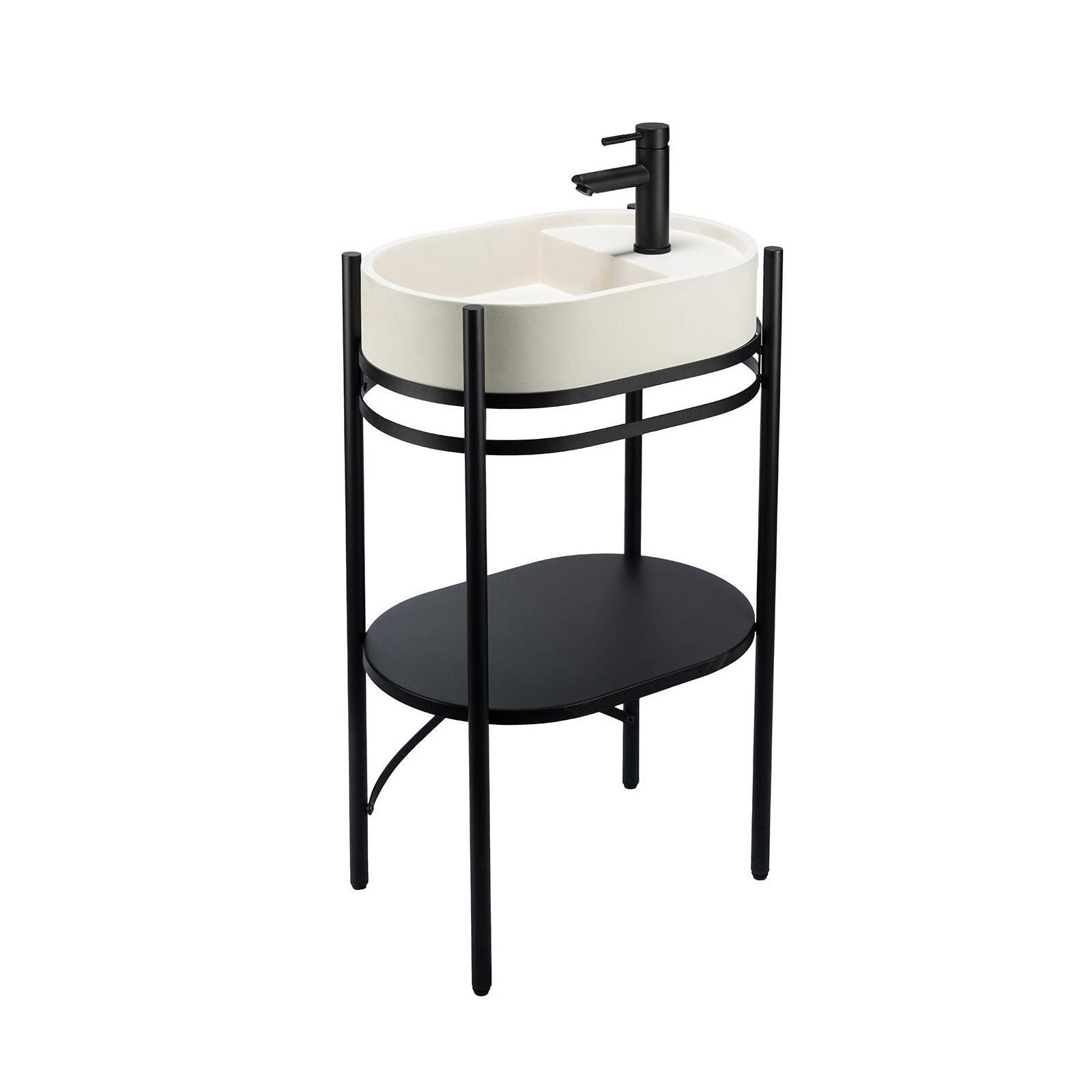 Meuble simple vasque sur pieds 55cm en métal noir et vasque béton 