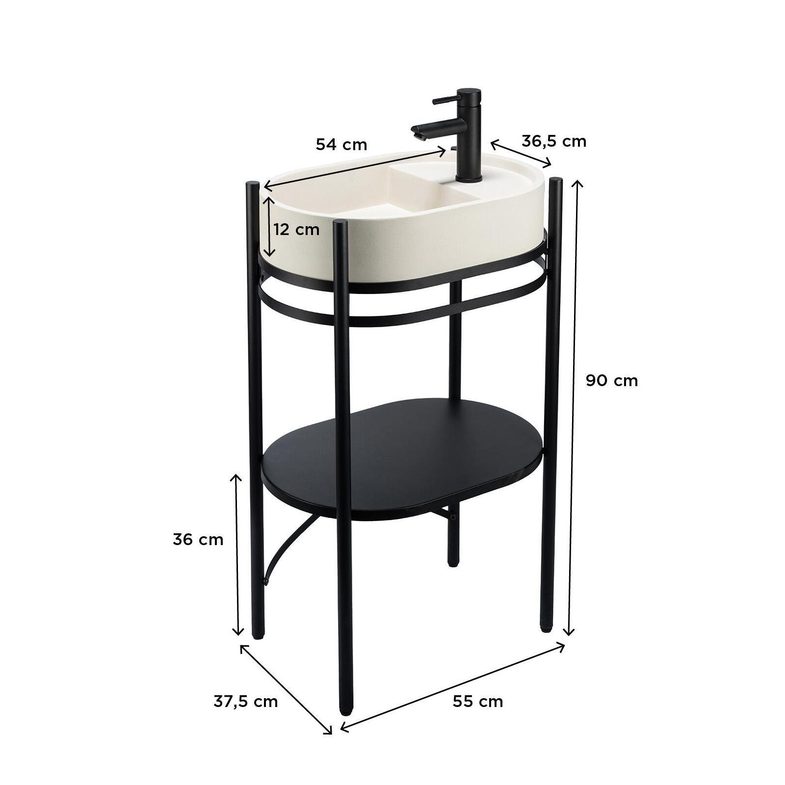 Meuble simple vasque sur pieds 55cm en métal noir et vasque béton 