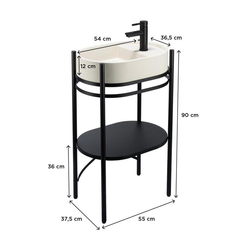 Meuble simple vasque sur pieds 55cm en métal noir et vasque béton 