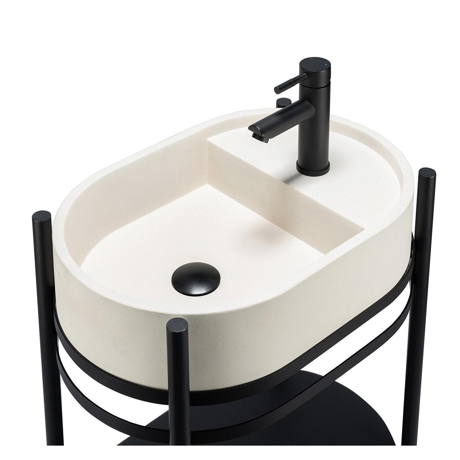 Meuble simple vasque sur pieds 55cm en métal noir et vasque béton 