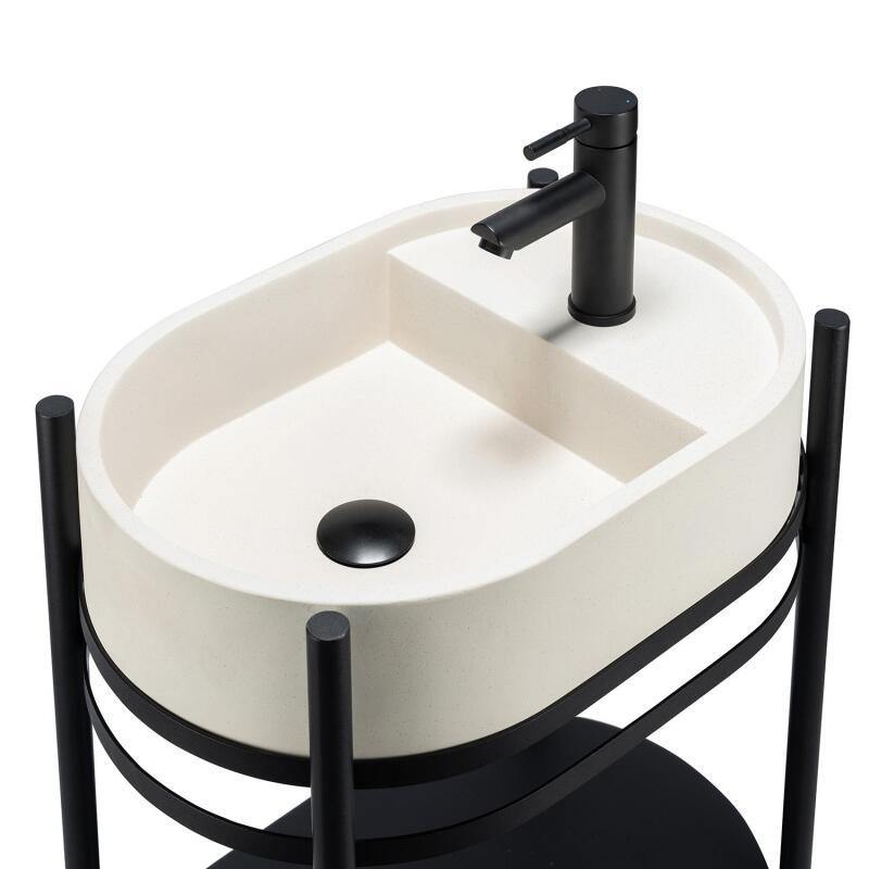 Meuble simple vasque sur pieds 55cm en métal noir et vasque béton 