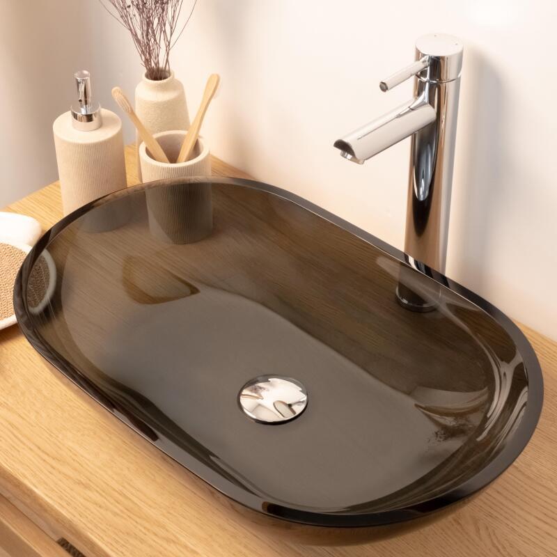 Vasque à poser en verre fumé ovale noire 54x34cm