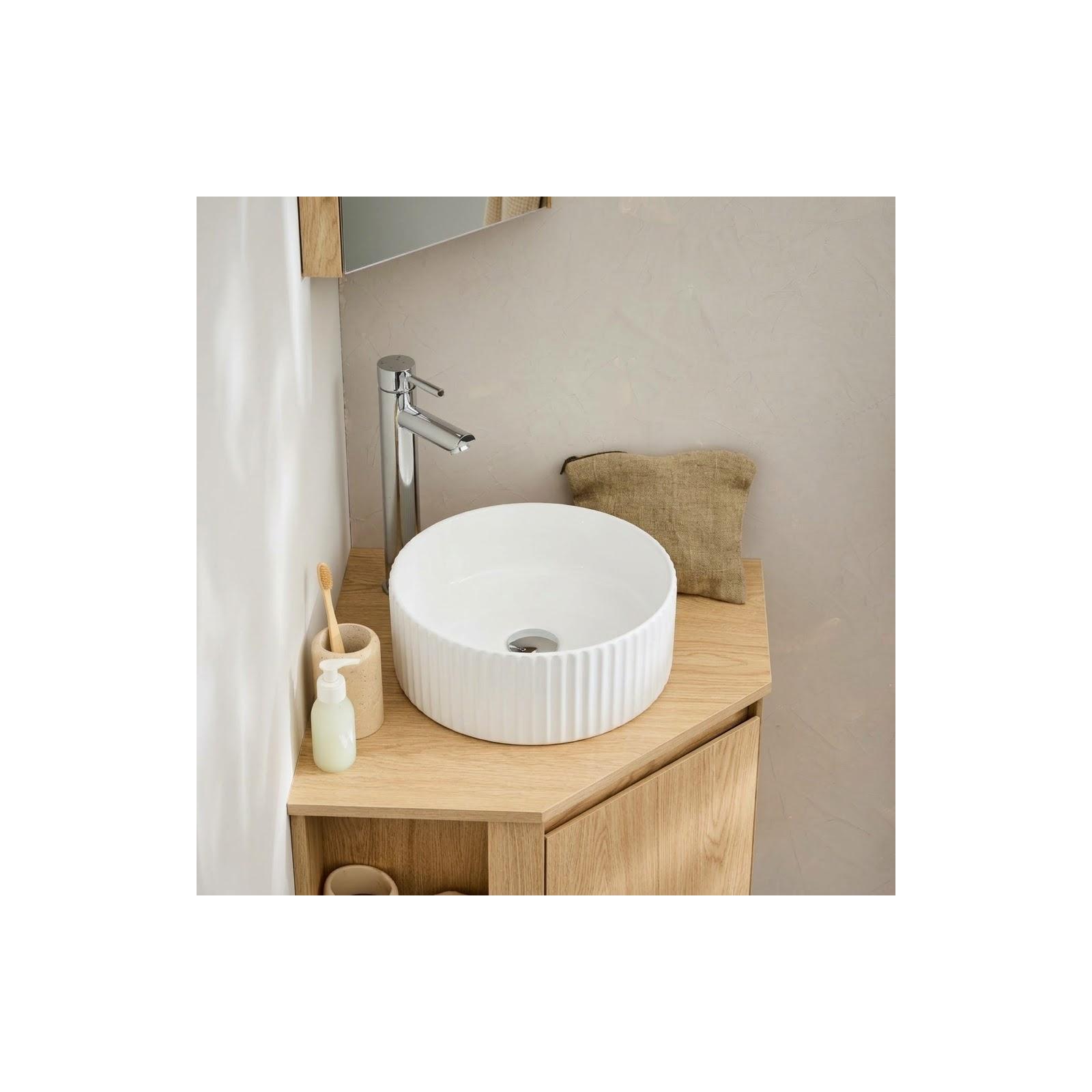 Vasque à poser texturée en céramique blanc ronde 30cm