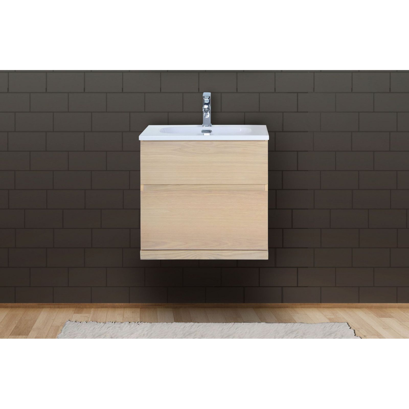 Meuble salle de bain 60 cm à suspendre chêne ENIO