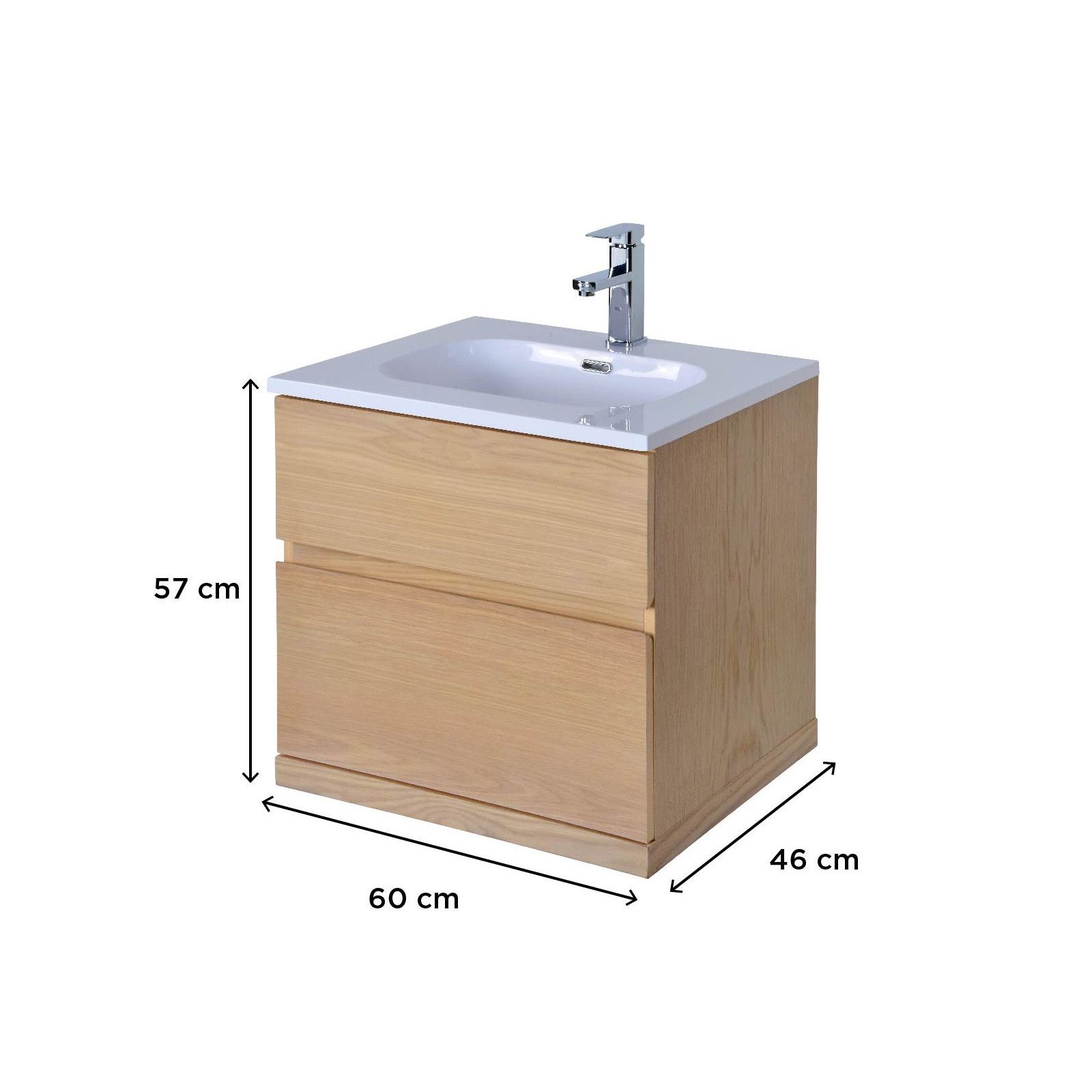 Meuble salle de bain 60 cm à suspendre chêne ENIO