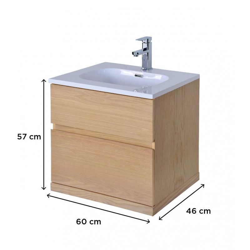 Meuble salle de bain 60 cm à suspendre chêne ENIO