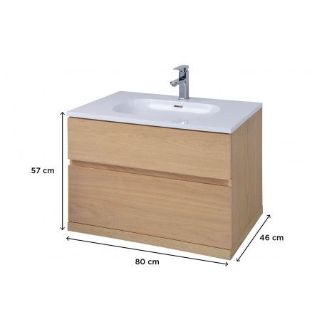 Meuble salle de bain 80 cm à suspendre chêne ENIO Meuble salle de bain 80 cm à suspendre chêne ENIO