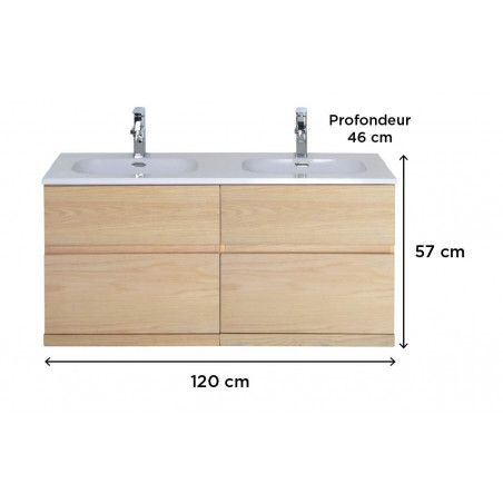 Meuble salle de bain 120 cm à suspendre chêne ENIO