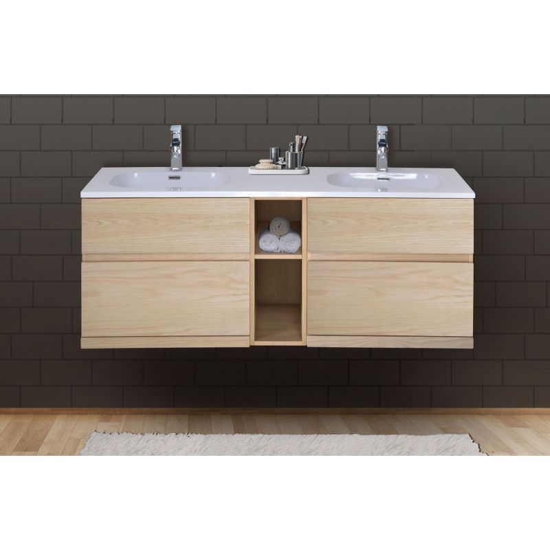 Meuble salle de bain 140 cm à suspendre chêne ENIO