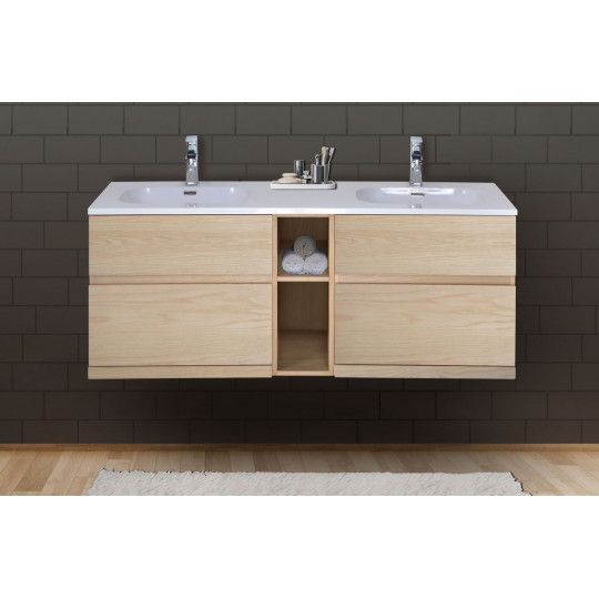 Meuble salle de bain 140 cm à suspendre chêne ENIO