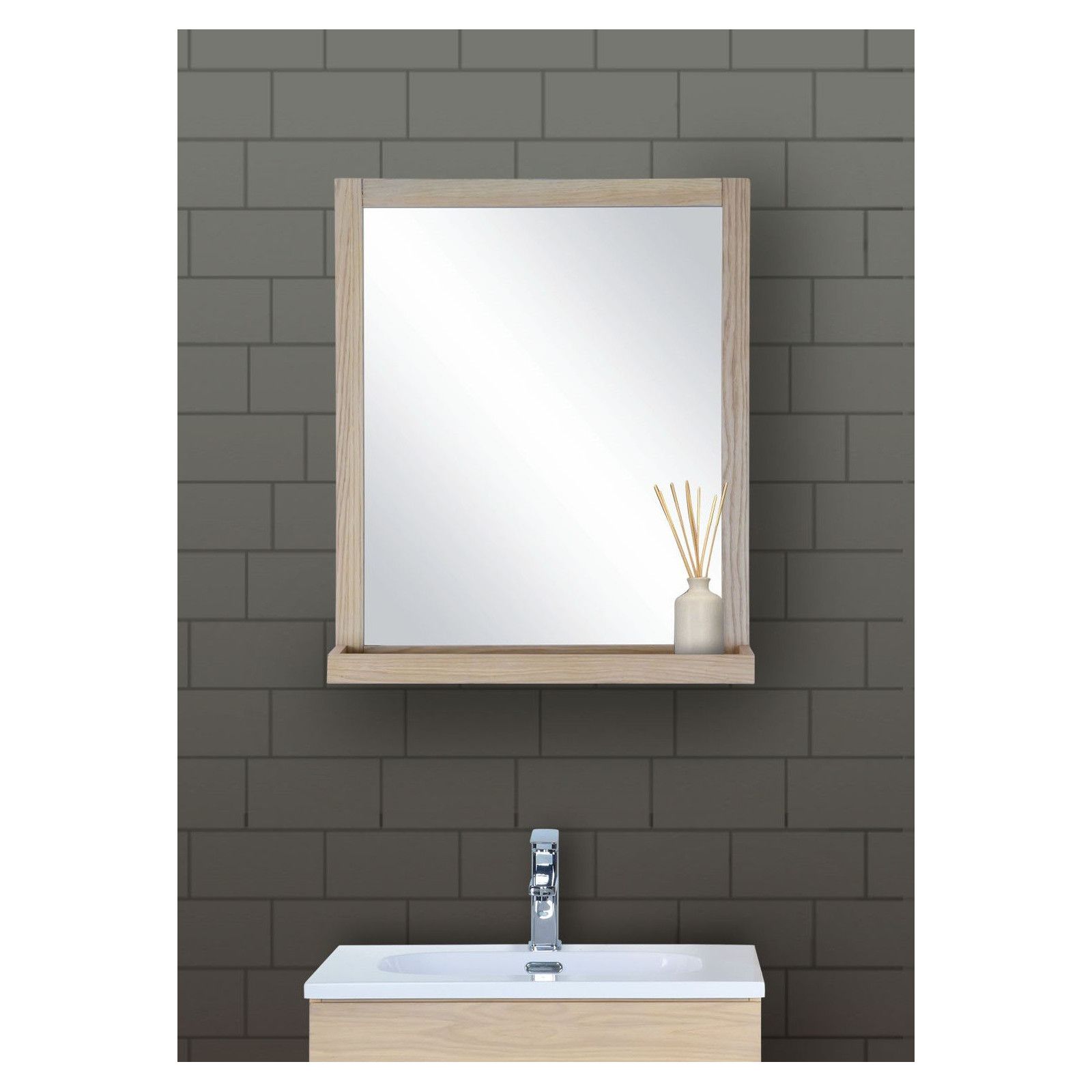 Miroir salle de bain L60 x H70 cm chêne ENIO