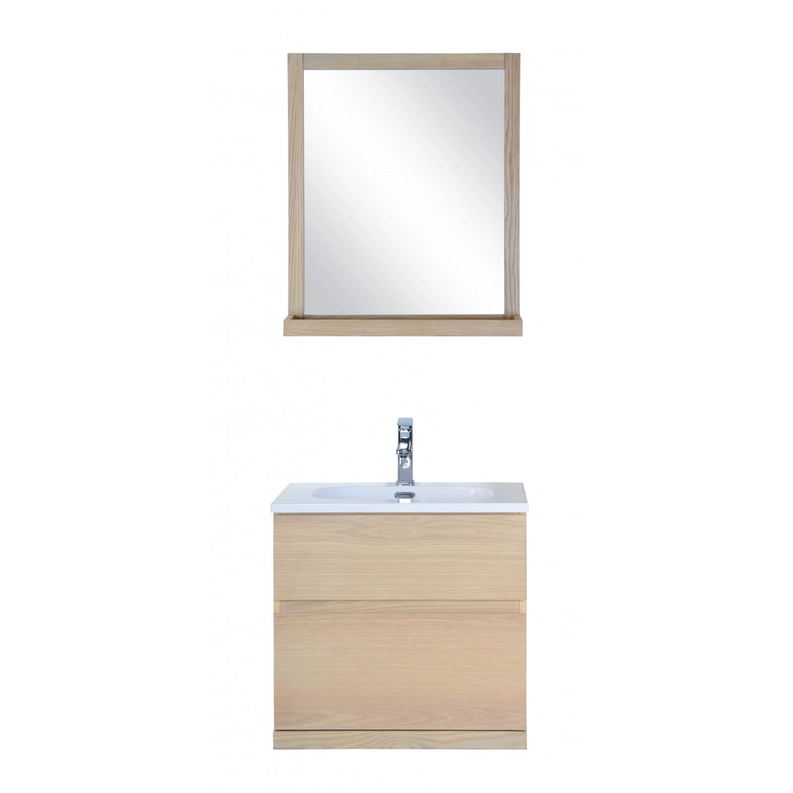 Ensemble de salle de bain chêne 60 cm meuble + vasque + miroir ENIO Ensemble de salle de bain chêne 60 cm meuble + vasque + miroir ENIO