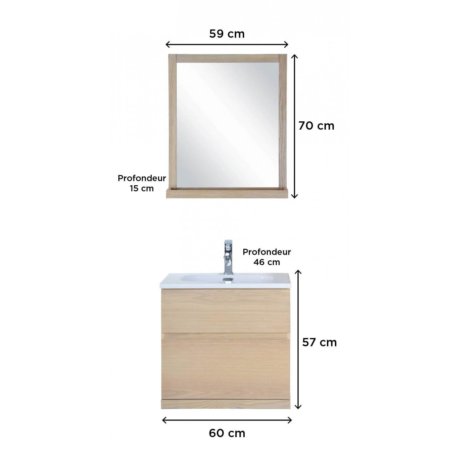 Ensemble de salle de bain chêne 60 cm meuble + vasque + miroir ENIO Ensemble de salle de bain chêne 60 cm meuble + vasque + miroir ENIO