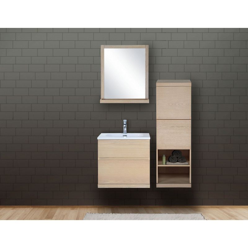 Meuble salle de bain 60 cm + Vasque + Miroir + Demi-colonne ENIO